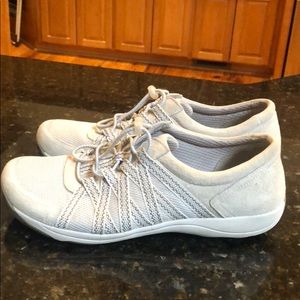 Dansko gray and white shoes
